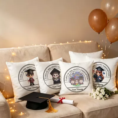 Class of 2026 Graduation Pillow Case, Personalized Name Cushion Cover, Circular Graduate Line Drawing Design, Custom Graduation Gift for Home Living Room Decoration
