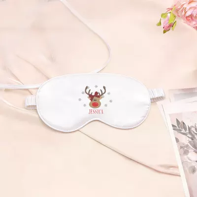 Personalized Reindeer Christmas Eye Mask, Red Nose Reindeer with Snowflakes, Custom Name Sleep Mask, Holiday Stocking Filler, Christmas Eve Gift for Her