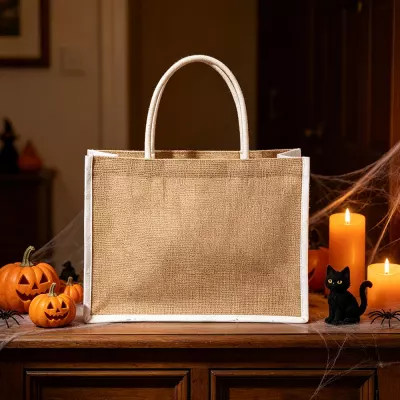 A499 Burlap & Canvas Patchwork Tote Bag – Reusable Shopping Bag, Shopper Bag, Shoulder Bag & Storage Bag