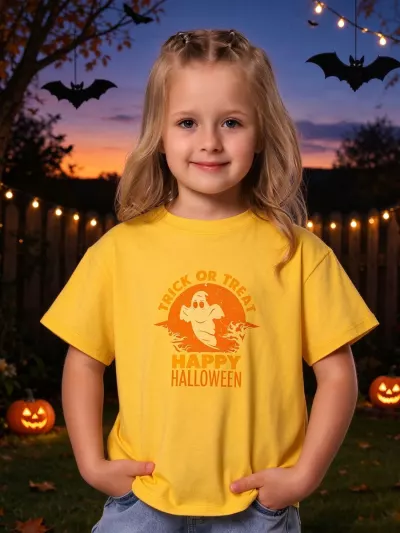Trick or Treat Ghost Kids T-Shirt, Happy Halloween Ghost Tee for Kids