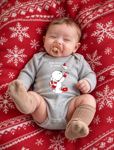 New Year Bear Baby Romper, Christmas Bear Baby Bodysuit with Santa Hat