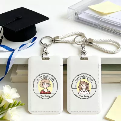 Personalized Happy Graduation ID Badge Holder, Lucky Girl Graduate Card Case, Custom Name Lanyard Gift for Student, Grad School Daily Use
