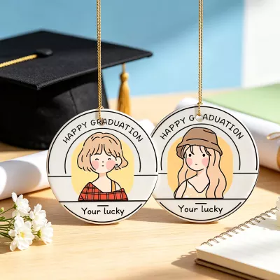 Personalized Graduation Ornament, Custom Girl Portrait Keepsake, Happy Graduation Ceramic Charm, Lucky Grad Gift for Her