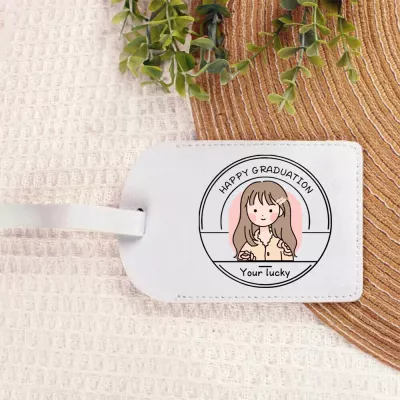 Happy Graduation Girl Illustration Keychain, Personalized Graduation Gift, Brown Hair Girl with Yellow Clip, Custom Name Tag Charm, Class of 2026 Keepsake