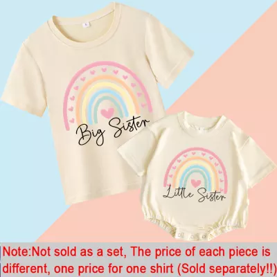 Big Sister Rainbow Heart Shirt, Sister Matching Tee, Little Sister Bodysuit, Sibling Reveal Outfit, Sold Separately