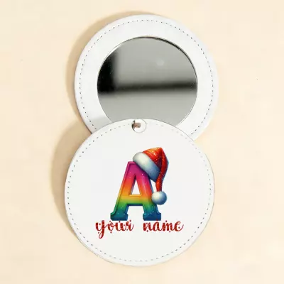 Rainbow Letter A Santa Hat Christmas Mirror Cover, Personalized Initial Holiday Stocking Stuffer, Custom Name Christmas Gift for Kids