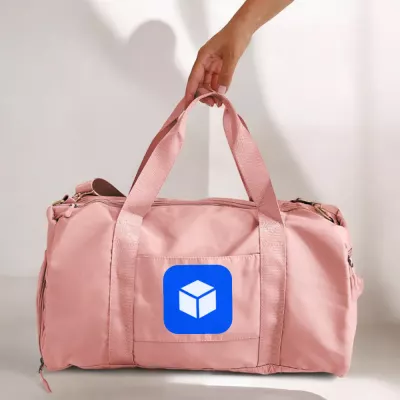 company corporate  Logo Gym Bag, Pink Duffel Bag for Travel and Workouts, Printed Sports Duffel with Handles and Zip