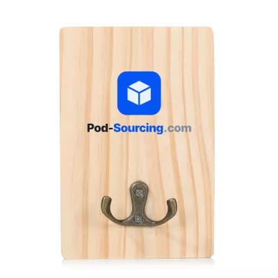 custom logo Wooden Wall Hook, Printed Corporate Brand Wall Mount Key Holder with Double Metal Hook, Office Entryway Decor
