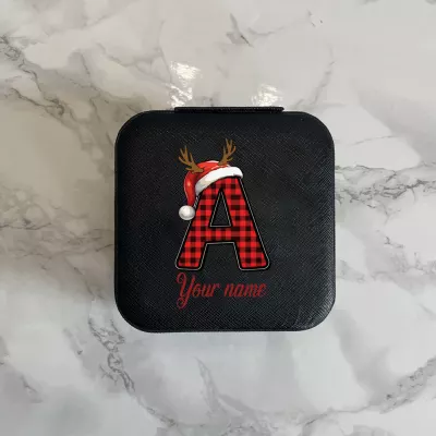 Buffalo Plaid Letter A Monogram Christmas Phone Case, Santa Hat Antlers Design, Custom Name Script, Holiday Phone Cover for Her
