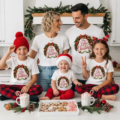 My Little Christmas 2026 Wreath Matching Family Shirt, Green Red Holiday Tee, Christmas Wreath with Red Bow Print, Festive Group Outfit for Christmas 2026