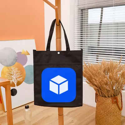 bulk corporate gifts Tote Bag, Blue Square Print Canvas Shopper, Minimalist Geometric Cube Everyday Carry Bag for Students and Commuters