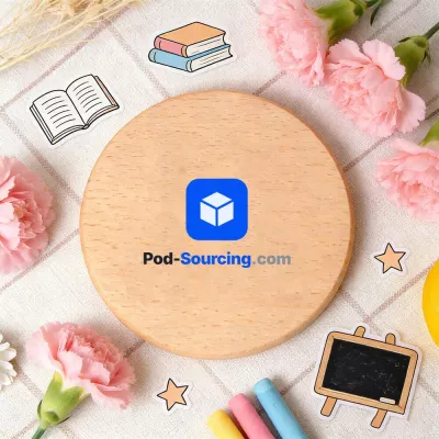 branch school icon Logo custom print ads gift Wooden Disc Coaster, Corporate Desk Decor with Books Stars and Chalkboard, Office Gift for Colleagues