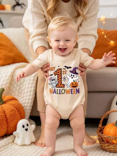 My 1st Halloween Bodysuit, Leopard Print First Halloween Outfit, Mummy Ghost Witch Pumpkin Bat Design, Baby Girl Boy Fall Clothes, Newborn Holiday Gift