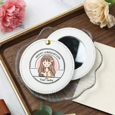 Happy Graduation Round Compact Mirror, Personalized Girl Graduate Gift, Custom Travel Mirror for Her, Gold Hinge Purse Mirror