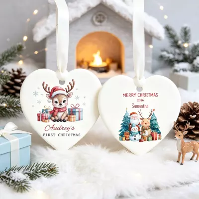 Personalized First Christmas Heart Ornament, Reindeer and Santa Name Keepsake, Custom Baby's 1st Holiday Decoration, Merry Christmas 2026 Gift
