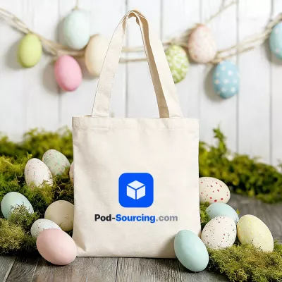 corporate custom Logo Easter Tote Bag, Blue Box Icon Corporate Tote, Off-White Easter Egg Tote for Spring Events