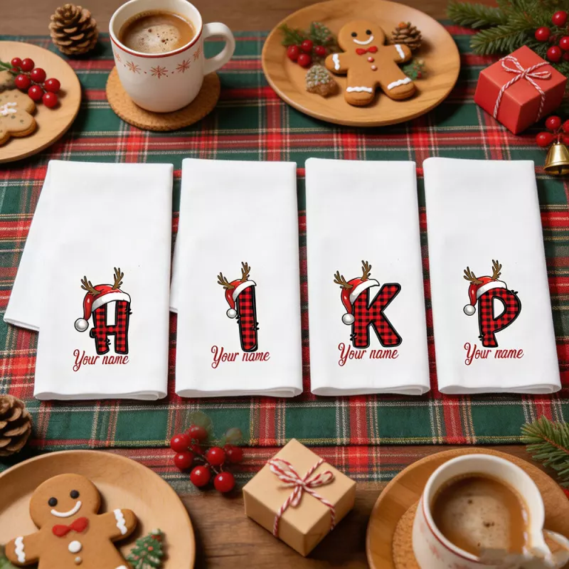 Personalized Christmas Monogram Cloth Napkin with Santa Hat