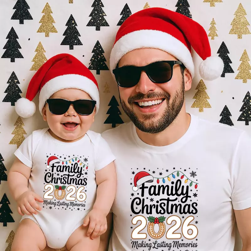 Family Christmas 2026 Matching Outfit with Santa Hat and Lights