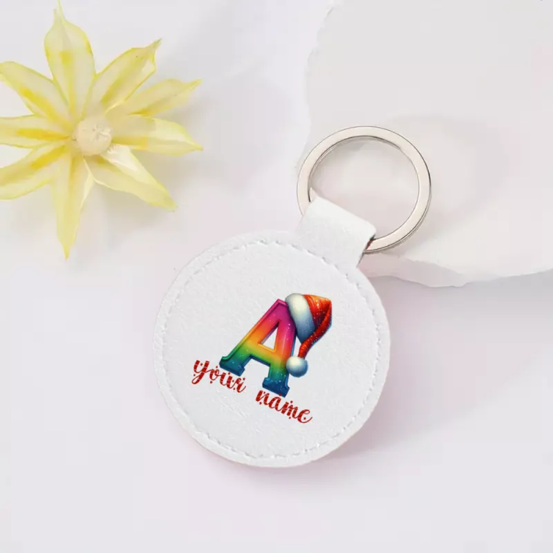 Christmas Keychain with Santa Hat Letter A Design
