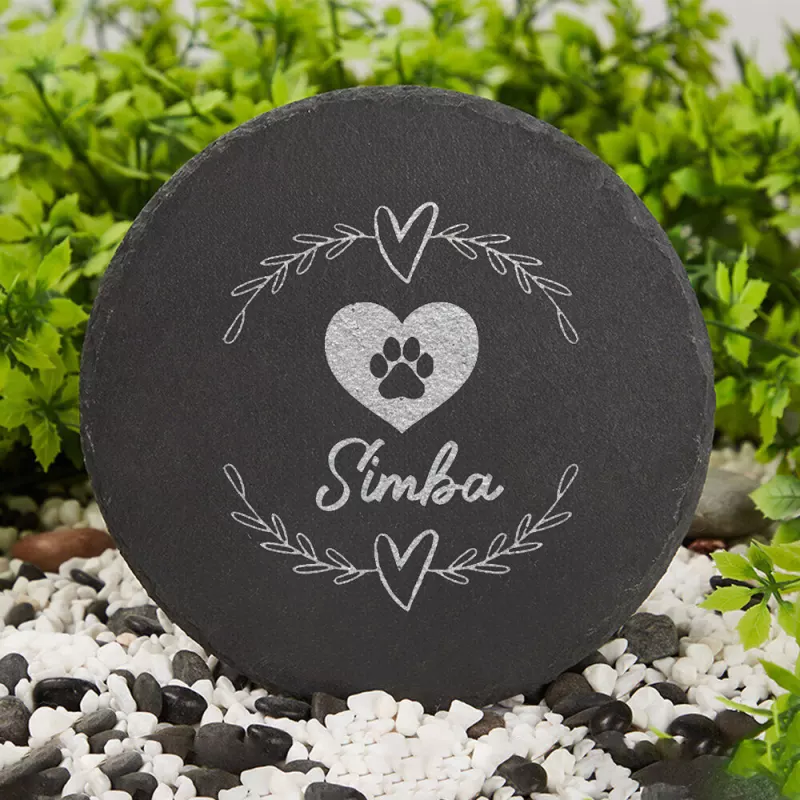 Personalized Pet Memorial Stone with Paw Print Heart and Custom Name