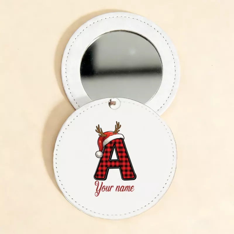 Christmas Monogram A Round Mirror Cover with Santa Hat