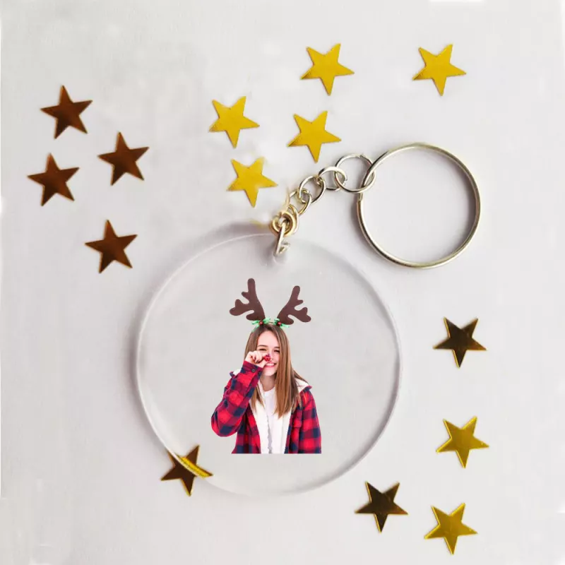 Personalized Acrylic Keychain with Christmas Photo Design for Holiday Gifts