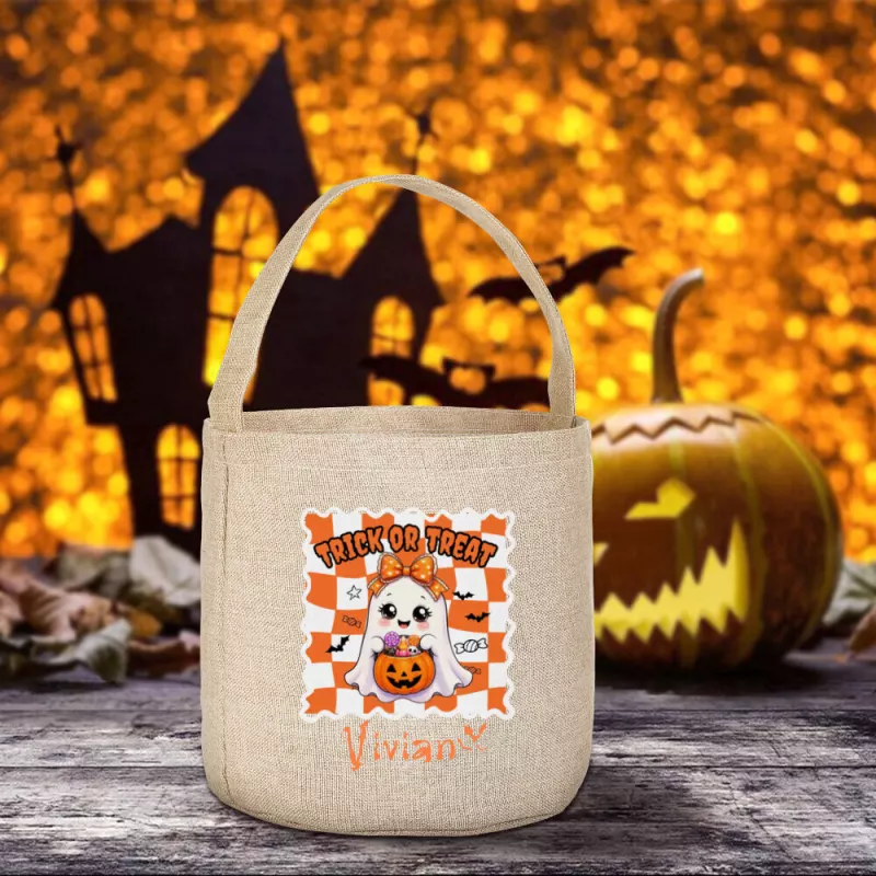 Personalized Trick or Treat Ghost Tote Bag for Halloween Candy