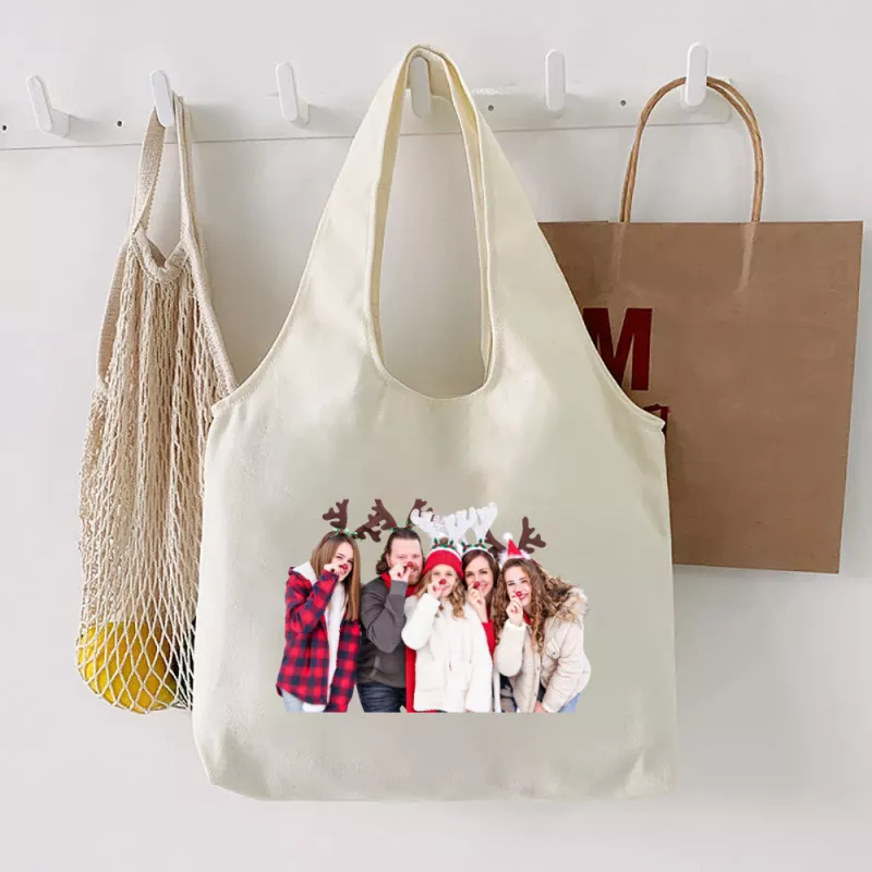 Personalized Christmas Canvas Tote Bag with your Design cutom img picture photo print xmas gift bag canvas vest tote