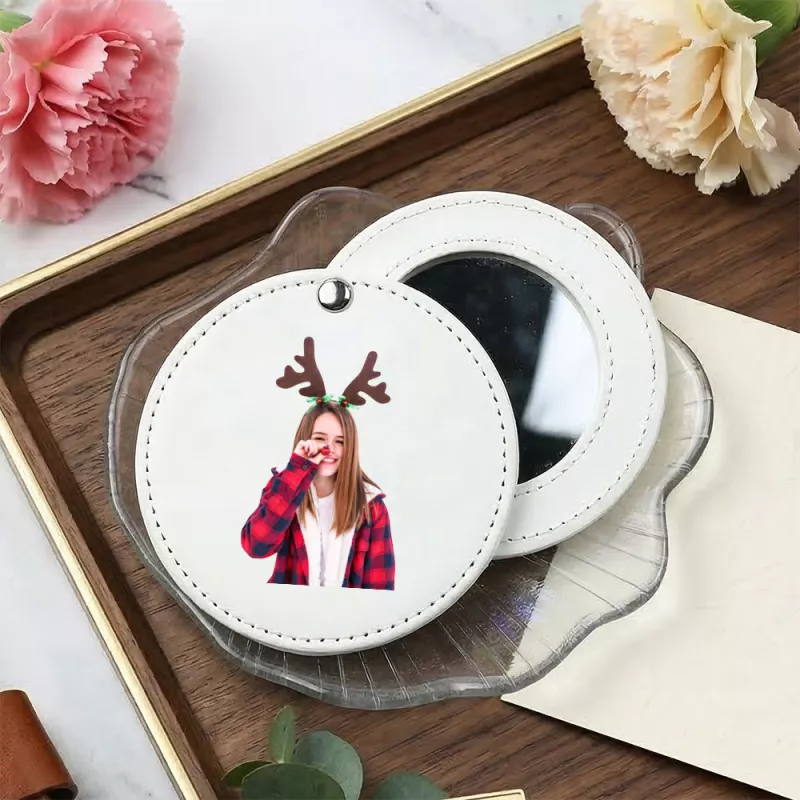 Personalized PU Makeup Mirror with Christmas Photo Design for Holiday Gifts
