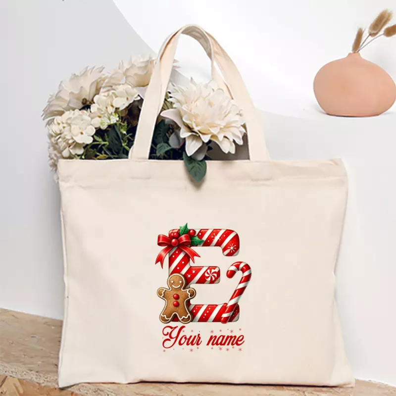 Personalized Christmas Initial E Tote Bag with Custom Name