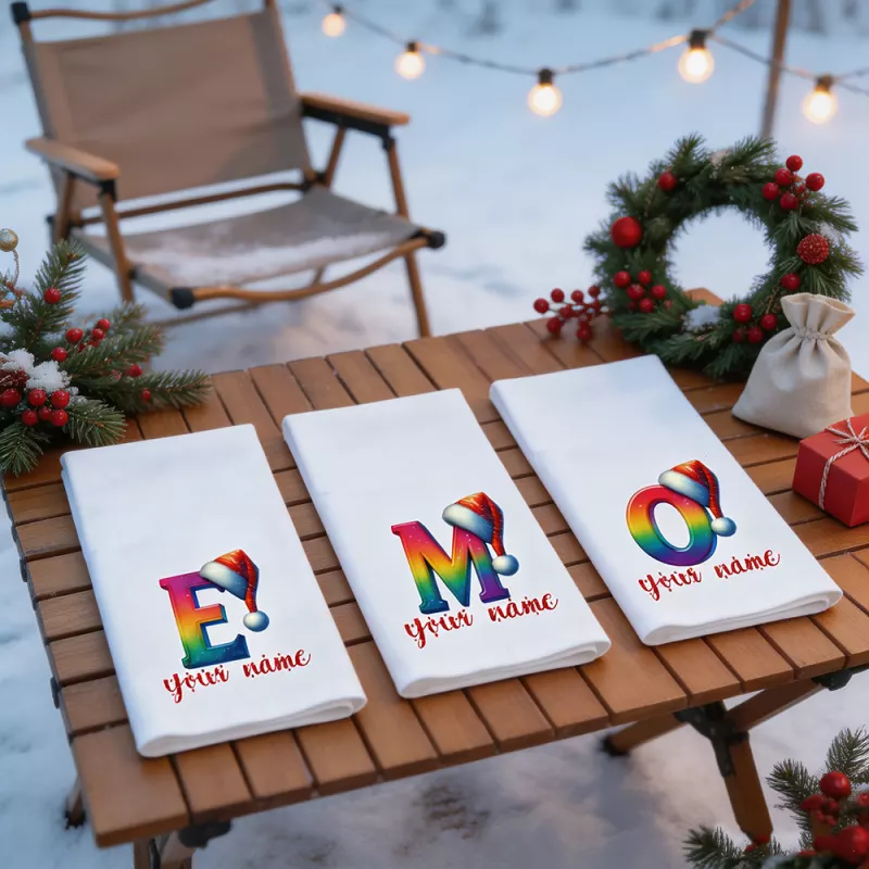 Personalized Christmas Napkin with Santa Hat Initial and Custom Name