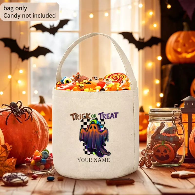Personalized Halloween Trick or Treat Ghost Bucket Bag for Kids