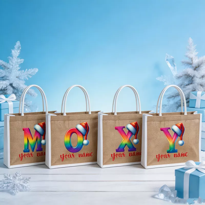 Personalized Christmas Tote Bag with Santa Hat Letters and Custom Name