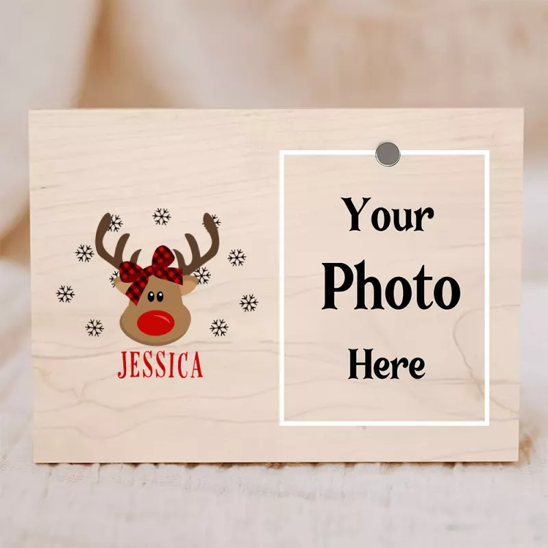 Christmas Reindeer Photo Plaque with Custom Name Holiday Keepsake