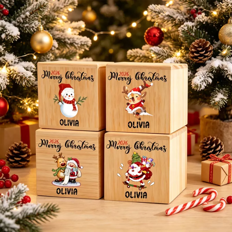 Personalized Christmas Wooden Block Keepsake with Custom Name