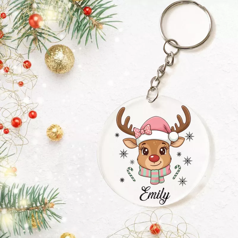 Personalized Christmas Reindeer Keychain with Custom Name