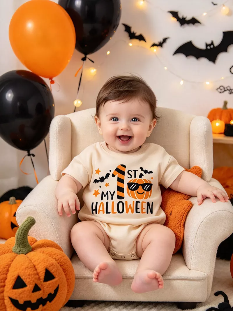 First Halloween Baby Bodysuit with Pumpkin and Bats