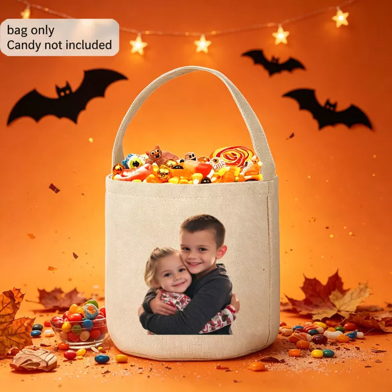 custom print photo Personalized Halloween Candy Bucket treat bag for Kids gift sack