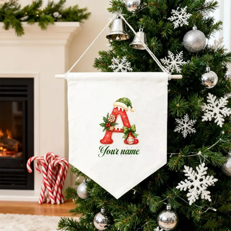 Personalized Christmas Letter A Pennant Flag with Santa Hat