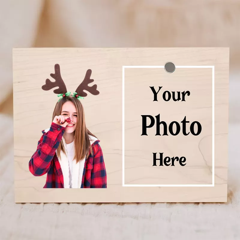 Personalized Christmas Photo Frame with Reindeer Photo Placeholder