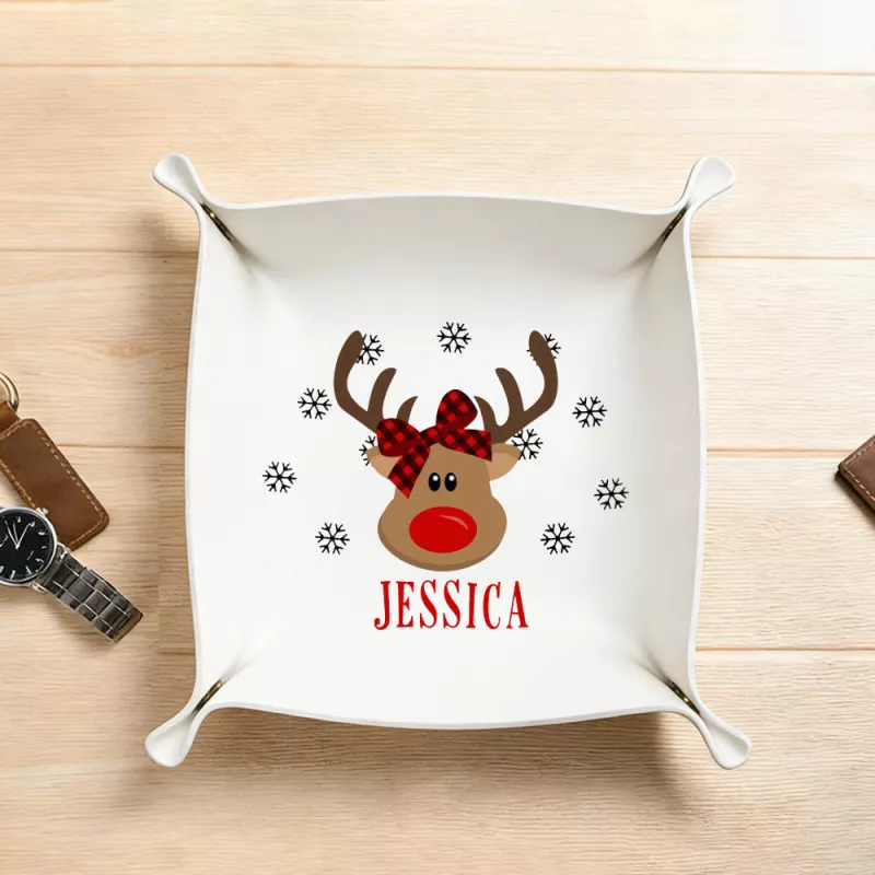 Christmas Reindeer Serving Tray with Custom Name for Holiday Decor