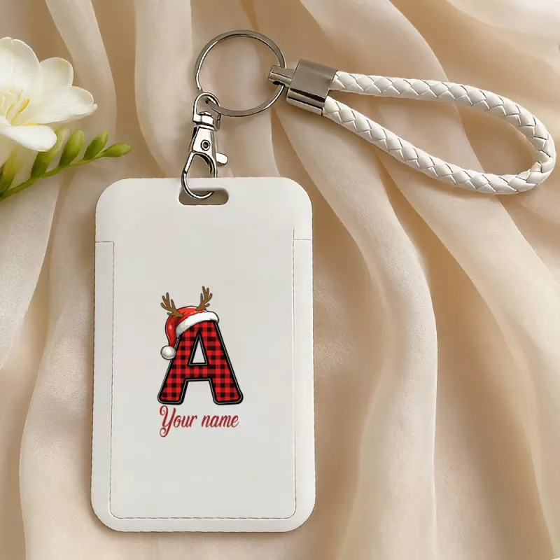 Christmas Monogram A Card Holder with Santa Hat and Antlers