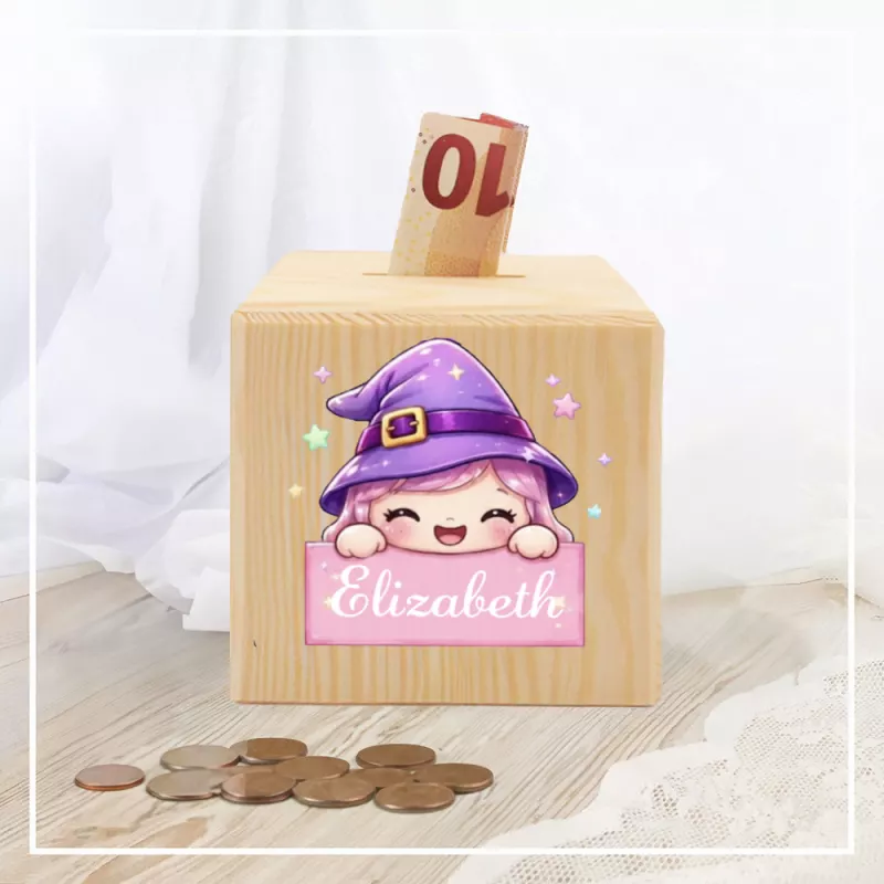 Personalized Witch Girl Piggy Bank with Custom Name for Kids
