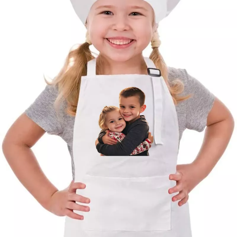 Personalized Children's Apron with Hugging Kids Artwork for Cooking and Baking