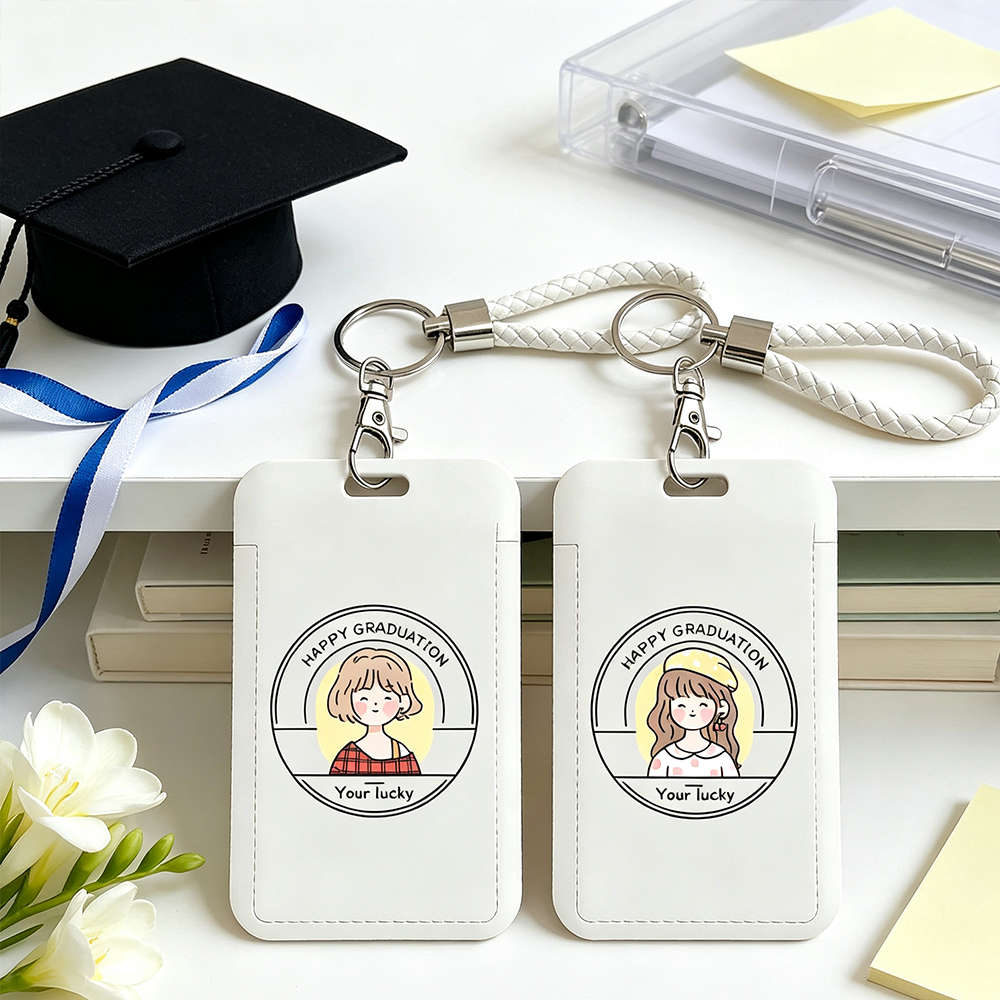 Personalized Happy Graduation ID Badge Holder, Lucky Girl Graduate Card Case, Custom Name Lanyard Gift for Student, Grad School Daily Use