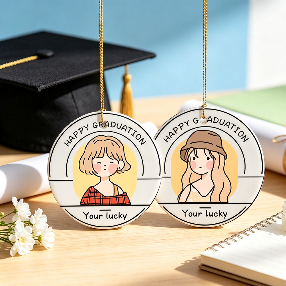 Personalized Graduation Ornament, Custom Girl Portrait Keepsake, Happy Graduation Ceramic Charm, Lucky Grad Gift for Her