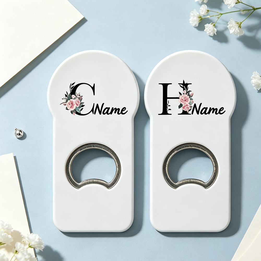 Custom Name Initial Bottle Opener, Floral Monogram Design, Personalized Beer Cap Opener, Keepsake Gift for Friends and Family, Home Bar Accessory
