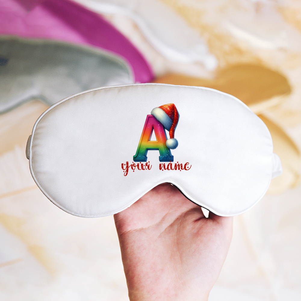 Rainbow Letter A Santa Hat Sleep Mask, Christmas Initial Eye Mask, Holiday Sleep Mask for Kids, Custom Look Name Print