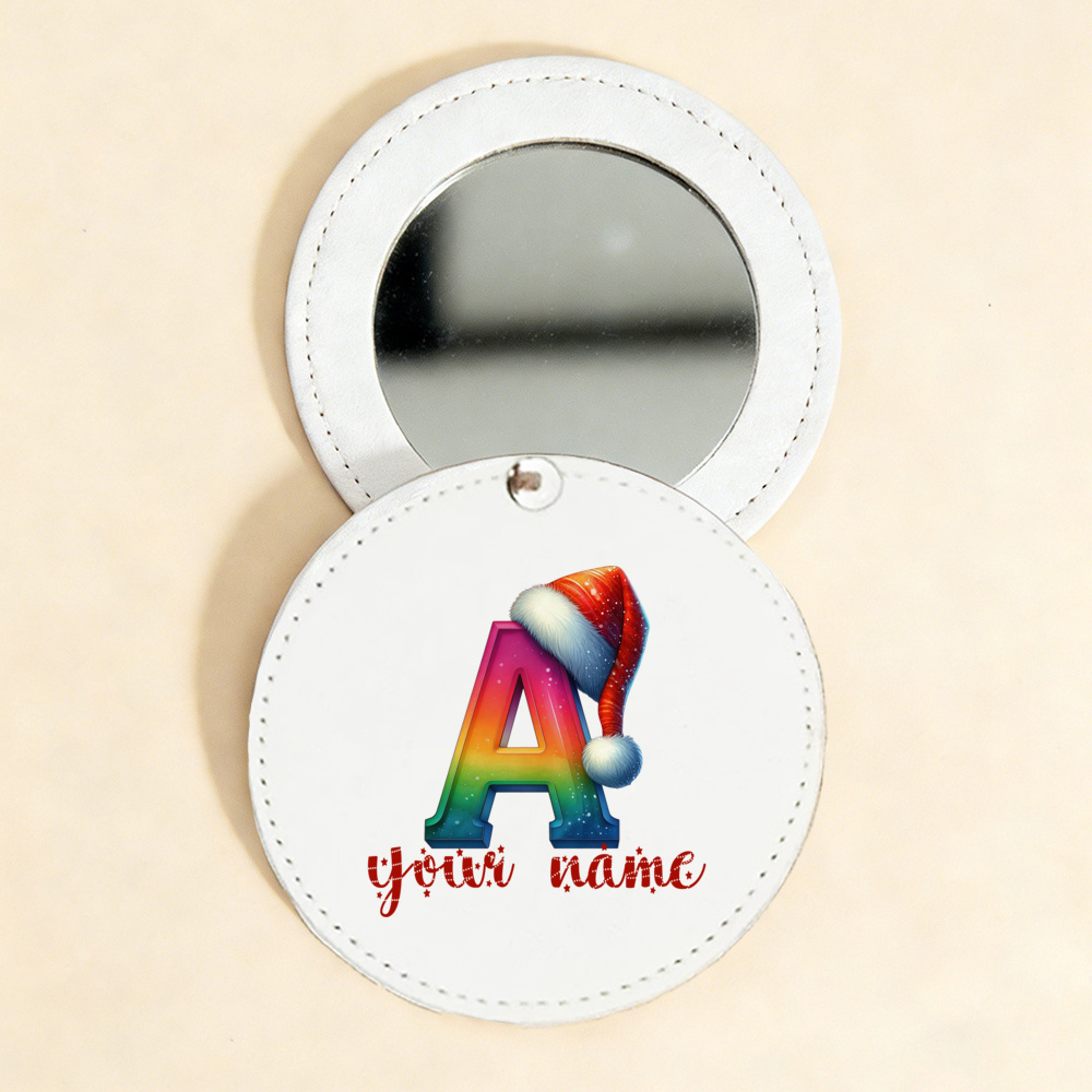 Rainbow Letter A Santa Hat Christmas Mirror Cover, Personalized Initial Holiday Stocking Stuffer, Custom Name Christmas Gift for Kids