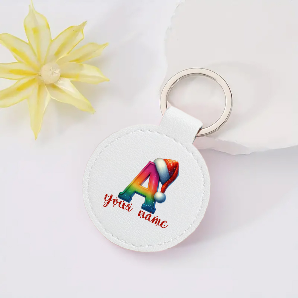 Rainbow Letter A Santa Hat Christmas Keychain, Initial A with Santa Hat Design, Holiday Stocking Stuffer Gift for Letter A Lovers